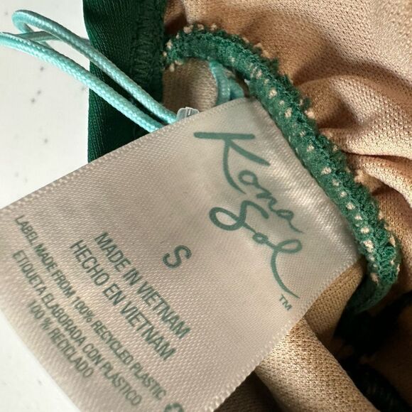 NWT Kona Sol Women’s Green One Piece Swimsuit Ruched Tie Front - Size S - Picture 4 of 9